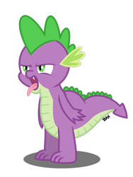 Size: 1677x2236 | Tagged: safe, artist:banquo0, imported from derpibooru, spike, dragon, annoyed, bleh, grumpy, male, open mouth, simple background, solo, tongue out, transparent background