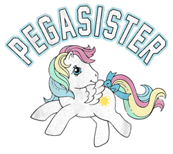 Size: 900x800 | Tagged: safe, imported from derpibooru, starshine, pegasus, pony, design, female, g1, mare, merchandise, official, pegasister, shirt design, simple background, solo, starshine (g1), text, transparent background