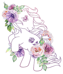 Size: 900x1050 | Tagged: safe, imported from derpibooru, june rose, earth pony, pony, birthflower ponies, design, female, flower, g1, leaf, mare, merchandise, official, outline, shirt design, simple background, solo, transparent background