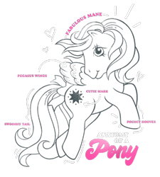 Size: 900x1000 | Tagged: safe, imported from derpibooru, starshine, pegasus, pony, anatomy chart, chart, design, diagram, female, g1, mare, merchandise, official, outline, shirt design, simple background, solo, text, transparent background