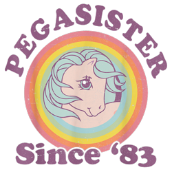 Size: 900x900 | Tagged: safe, imported from derpibooru, firefly, pegasus, pony, 1983, circle, design, female, g1, mare, merchandise, official, pegasister, shirt design, simple background, solo, start of ponies, text, transparent background