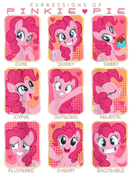 Size: 800x1050 | Tagged: safe, imported from derpibooru, pinkie pie, earth pony, pony, cherry, cute, design, excited, expressions, female, flustered, food, g4, happy, heart, ice cream, majestic, mare, merchandise, official, self ponidox, shirt design, simple background, text, transparent background