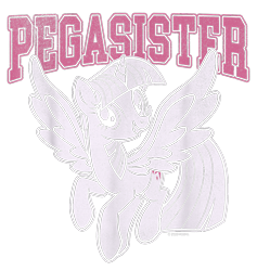Size: 900x950 | Tagged: safe, imported from derpibooru, twilight sparkle, alicorn, pony, design, female, g4, mare, merchandise, official, pegasister, shirt design, simple background, solo, text, transparent background, twilight sparkle (alicorn)