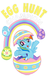Size: 500x800 | Tagged: safe, imported from derpibooru, rainbow dash, pegasus, pony, cute, dashabetes, design, easter, easter egg, egg, female, flower, g4, holiday, mare, merchandise, official, rainbow, shirt design, simple background, solo, text, transparent background