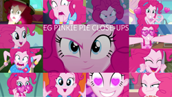 Size: 1280x721 | Tagged: safe, edit, edited screencap, editor:quoterific, imported from derpibooru, screencap, pinkie pie, accountibilibuddies, coinky-dink world, eqg summertime shorts, equestria girls, equestria girls (movie), equestria girls series, friendship games, i'm on a yacht, legend of everfree, pinkie spy (short), rainbow rocks, spring breakdown, sunset's backstage pass!, the canterlot movie club, the craft of cookies, spoiler:eqg series (season 2), accountibilibuddies: pinkie pie, close-up, clothes, collage, cute, cutie mark, cutie mark on clothes, diapinkes, eyes closed, female, geode of sugar bombs, glasses, heart shaped glasses, helping twilight win the crown, magical geodes, music festival outfit, open mouth, smiling, solo, sunglasses