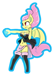 Size: 1175x1650 | Tagged: safe, artist:afkregen, imported from derpibooru, fluttershy, anthro, bat pony, unguligrade anthro, bat ponified, bat wings, belly button, breasts, busty fluttershy, clothes, digital art, dress, female, flutterbat, race swap, simple background, socks, solo, solo female, spread wings, stockings, tail, thigh highs, thighs, transparent background, wings