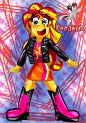 Size: 2100x3000 | Tagged: safe, artist:kamikiku, imported from derpibooru, sunset shimmer, equestria girls, blushing, breasts, busty sunset shimmer, eyebrows, eyebrows visible through hair, high res, open mouth, open smile, smiling, solo, sunset