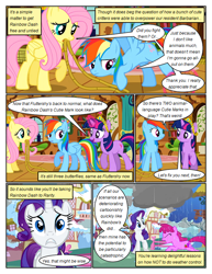 Size: 612x792 | Tagged: safe, artist:newbiespud, edit, edited screencap, imported from derpibooru, screencap, berry punch, berryshine, fluttershy, rainbow dash, rarity, twilight sparkle, earth pony, pegasus, pony, unicorn, comic:friendship is dragons, magical mystery cure, a true true friend, comic, dialogue, element of kindness, element of magic, eyelashes, female, fluttershy's cottage, glowing horn, horn, indoors, magic, magic aura, mare, mouth hold, outdoors, rain, rope, running, screencap comic, snow, swapped cutie marks, telekinesis, unicorn twilight, wings, worried