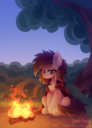 Size: 2928x4062 | Tagged: safe, artist:dedfriend, imported from derpibooru, oc, oc only, earth pony, pony, campfire, fire, mushroom, solo, tree