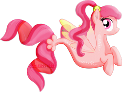 Size: 2813x2132 | Tagged: safe, artist:jucamovi1992, imported from derpibooru, oc, oc only, pegasus, pony, seapony (g4), dorsal fin, female, fin wings, fish tail, flowing mane, flowing tail, high res, pink eyes, pink mane, seaponified, simple background, smiling, solo, species swap, tail, transparent background, watermark, wings
