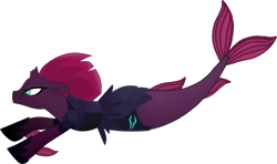 Size: 3183x1884 | Tagged: safe, artist:saphirabjarskular, imported from derpibooru, tempest shadow, merpony, pony, seapony (g4), unicorn, my little pony: the movie, broken horn, clothes, dorsal fin, female, fins, fish tail, flowing mane, flowing tail, green eyes, hoof shoes, horn, movie accurate, red mane, request, seaponified, seapony tempest shadow, simple background, solo, species swap, swimming, tail, transparent background