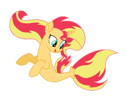 Size: 2755x2177 | Tagged: safe, artist:elementalalchemist03, imported from derpibooru, sunset shimmer, pony, seapony (g4), unicorn, equestria girls, my little pony: the movie, dorsal fin, female, fish tail, flowing mane, flowing tail, green eyes, high res, horn, movie accurate, not fiery shimmer, open mouth, seaponified, seapony sunset, simple background, smiling, solo, species swap, tail, transparent background