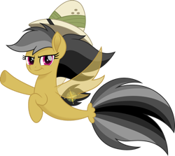 Size: 1280x1141 | Tagged: safe, artist:cloudy glow, artist:cloudyglow, imported from derpibooru, daring do, pegasus, pony, seapony (g4), my little pony: the movie, 2020, clothes, cute, daring dorable, dorsal fin, female, fin wings, fish tail, flowing mane, flowing tail, gray mane, grin, hat, looking at you, movie accurate, pink eyes, seaponified, see-through, simple background, smiling, solo, species swap, tail, transparent background, wings
