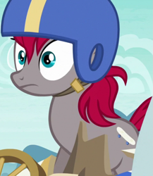 Size: 721x831 | Tagged: safe, imported from derpibooru, screencap, crimson skate, earth pony, pony, season 6, the cart before the ponies, cropped, female, helmet, mare