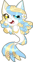 Size: 600x1112 | Tagged: safe, artist:chibi-ban, imported from derpibooru, oc, oc only, earth pony, pony, seapony (g4), chibi, dorsal fin, female, fish tail, flower, flower in hair, flowing tail, open mouth, seaponified, simple background, smiling, solo, species swap, tail, transparent background, watermark