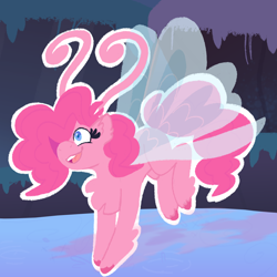 Size: 1100x1100 | Tagged: safe, artist:apatheticxaddict, imported from derpibooru, pinkie pie, breezie, it ain't easy being breezies, breezie pie, breeziefied, chest fluff, colored pupils, female, solo, species swap, transparent wings, unshorn fetlocks, wings