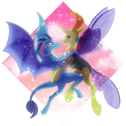 Size: 900x900 | Tagged: safe, artist:nivimonster, imported from derpibooru, princess ember, thorax, changedling, changeling, dragon, changeling x dragon, embrax, female, interspecies, king thorax, lidded eyes, male, shipping, simple background, straight, transparent background