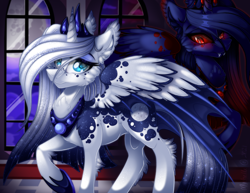 Size: 3300x2550 | Tagged: safe, artist:mychelle, imported from derpibooru, nightmare moon, princess luna, alicorn, pony, duality, female, high res, horn, mare, redesign, solo, wings