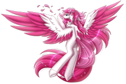 Size: 3000x2000 | Tagged: safe, artist:inspiredpixels, imported from derpibooru, oc, oc only, pegasus, pony, cherry blossoms, female, floppy ears, flower, flower blossom, flying, high res, mare, rear view, simple background, solo, spread wings, transparent background, two toned wings, wings