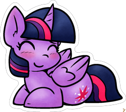 Size: 640x571 | Tagged: safe, artist:zutcha, imported from derpibooru, twilight sparkle, alicorn, pony, blushing, cute, eyes closed, happy, lying down, ponyloaf, prone, smiling, solo, twiabetes, twilight sparkle (alicorn)