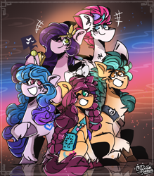 Size: 3500x4000 | Tagged: safe, artist:its_sunsetdraws, imported from derpibooru, hitch trailblazer, izzy moonbow, pipp petals, sunny starscout, zipp storm, earth pony, pegasus, pony, unicorn, ball, digital art, doodle, fanart, female, g5, group drawing, izzy's tennis ball, male, mane five (g5), mare, phone, royal sisters (g5), siblings, sisters, stallion, tennis ball, twilight cutie mark, twilight's cutie mark