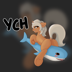 Size: 2000x2000 | Tagged: safe, artist:uuhuhuh, imported from derpibooru, oc, oc only, pony, shark, blåhaj, commission, dock, high res, looking at you, plushie, raised tail, shark plushie, solo, straddling, tail, your character here