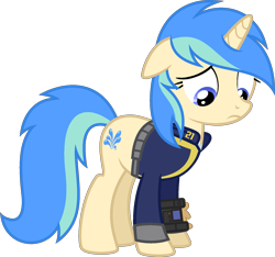 Size: 1769x1659 | Tagged: safe, artist:pegasski, imported from derpibooru, oc, oc only, oc:river splash, pony, unicorn, base used, clothes, female, jumpsuit, mare, simple background, solo, transparent background, vault suit