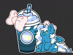 Size: 1280x960 | Tagged: safe, artist:tinywhite, imported from derpibooru, oc, oc:fleurbelle, alicorn, adorabelle, alicorn oc, bow, chest fluff, chibi, cute, drink, drinking hat, ear fluff, female, hair bow, hat, horn, mare, ocbetes, raised hoof, smiling, wings, yellow eyes