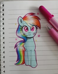 Size: 1602x2048 | Tagged: safe, artist:darkynez, imported from derpibooru, rainbow dash, pegasus, pony, blushing, cute, dashabetes, lined paper, solo, traditional art