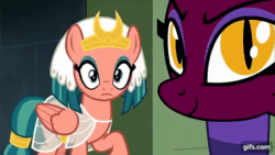 Size: 640x360 | Tagged: safe, imported from derpibooru, screencap, somnambula, sphinx (character), sphinx, daring done?, season 7, animated, blindfold, egyptian, egyptian headdress, egyptian pony, gifs.com, out of context
