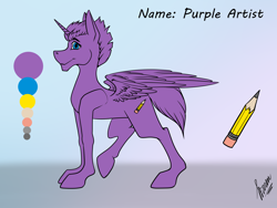 Size: 4000x3000 | Tagged: safe, artist:stirren, imported from derpibooru, oc, oc only, oc:purple artist, alicorn, pony, reference sheet, solo