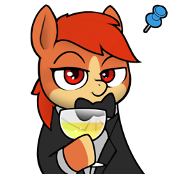 Size: 800x800 | Tagged: safe, artist:darkdoomer, oc:patachu, pegasus, acres avatar, alcohol, alcohool, avatar, champagne, cheers, clothes, drink, glass, hoof hold, male, simple background, smiling at you, solo, transparent background, tuxedo, wine