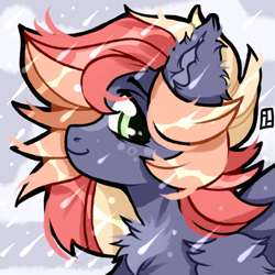 Size: 1500x1500 | Tagged: safe, artist:harald_horfager, imported from twibooru, oc, oc only, oc:fluffy cloud, pegasus, pony, artfight, bust, chest fluff, cloud, female, freckles, head, image, looking at you, mare, markings, png, portrait, profile, rain, smiling, smiling at you, solo