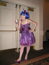 Size: 753x1000 | Tagged: safe, artist:sasha-v, imported from derpibooru, twilight sparkle, human, animegacon, animegacon 2012, bare shoulders, clothes, cosplay, costume, hand on hip, irl, irl human, photo, sleeveless