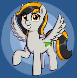 Size: 1758x1779 | Tagged: safe, artist:heretichesh, imported from derpibooru, oc, oc only, oc:chroma key, pegasus, pony, looking at you, raised hoof, smiling, smiling at you, solo, spread wings, wings