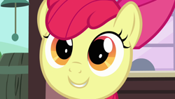 Size: 1280x720 | Tagged: safe, imported from derpibooru, screencap, apple bloom, earth pony, pony, one bad apple, cute, female, filly, grin, smiling, solo