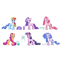 Size: 1200x1200 | Tagged: safe, imported from derpibooru, izzy moonbow, pinkie pie, pipp petals, rainbow dash, sunny starscout, twilight sparkle, earth pony, pegasus, pony, unicorn, spoiler:g5, bag, brushable, comb, female, g5, mare, merchandise, my little pony: a new generation, official, toy, unicorn twilight