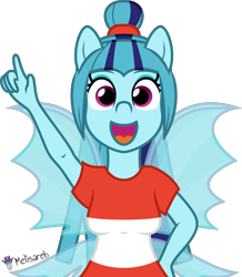 Size: 4000x4590 | Tagged: safe, alternate version, artist:melisareb, imported from derpibooru, part of a set, sonata dusk, equestria girls, .svg available, absurd resolution, crossover, female, fin wings, looking at you, ponytail, pun, rhythm heaven, simple background, solo, the dazzles, transparent background, vector, visual pun, wings