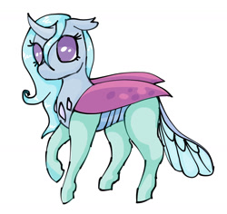 Size: 1283x1213 | Tagged: safe, artist:ukulelepineapplecat, imported from derpibooru, oc, oc only, changedling, changeling, changedling oc, changeling oc, eyelashes, female, interspecies offspring, offspring, parent:thorax, parent:trixie, raised hoof, simple background, solo, white background