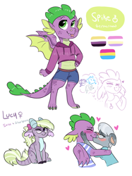 Size: 2048x2732 | Tagged: safe, artist:moccabliss, imported from derpibooru, princess ember, rarity, silver spoon, spike, oc, oc:lucy, anthro, dracony, dragon, hybrid, pony, clothes, cringing, dragoness, female, gender headcanon, high res, hoodie, interspecies offspring, male, offspring, parent:silver spoon, parent:spike, parents:silverspike, shipping, silverspike, straight