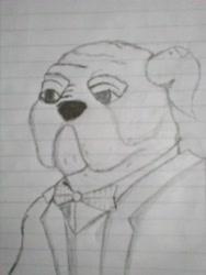 Size: 3120x4160 | Tagged: safe, artist:flake, artist:mustaphatr, imported from derpibooru, oc, oc only, oc:winston copperhill, diamond dog, equestria at war mod, clothes, lined paper, solo, traditional art, winston churchill