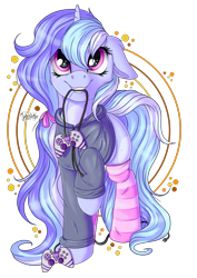 Size: 2894x4093 | Tagged: safe, artist:julunis14, imported from derpibooru, oc, oc only, oc:orchid drop, pony, unicorn, clothes, controller, floppy ears, hoodie, mouth hold, simple background, socks, solo, striped socks, transparent background