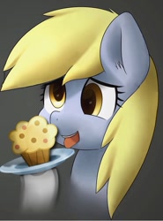 Size: 640x865 | Tagged: safe, artist:marble-soda, artist:notsafe2safeponies, edit, imported from derpibooru, derpy hooves, pegasus, pony, bust, cute, food, muffin, sfw edit, tongue out