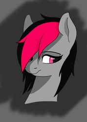 Size: 1191x1676 | Tagged: safe, artist:sefastpone, imported from derpibooru, oc, oc:miss eri, pony, black and red mane, bust, digital art, emo, female, looking back, mare, portrait, sad, simple background, two toned mane