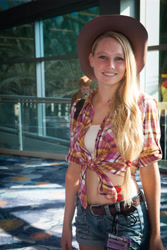 Size: 3744x5616 | Tagged: safe, artist:mooshuu, imported from derpibooru, applejack, human, clothes, cosplay, costume, cowboy hat, equestria la, equestria la 2012, hat, irl, irl human, photo