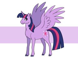 Size: 1000x750 | Tagged: safe, artist:mayelia, imported from derpibooru, twilight sparkle, alicorn, pony, colored hooves, female, hoers, mare, simple background, smiling, solo, spread wings, twilight sparkle (alicorn), wings