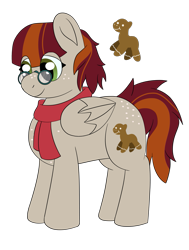 Size: 1159x1536 | Tagged: safe, artist:colorcodetheartist, derpibooru exclusive, imported from derpibooru, gingerbread, pegasus, butt freckles, chest freckles, clothes, freckles, generation leap, glasses, redesign, scarf, simple background, transparent background