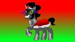 Size: 3264x1836 | Tagged: safe, artist:the double u, imported from derpibooru, king sombra, pony, unicorn, antagonist, armor, evil grin, glowing eyes, gradient background, grin, looking at you, male, needs more saturation, smiling, solo, sombra eyes, stallion