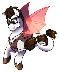 Size: 1105x1326 | Tagged: safe, artist:eternity9, imported from derpibooru, oc, oc only, bat pony, pony, seapony (g4), bat wings, brown mane, clothes, dorsal fin, fangs, fins, fish tail, flowing tail, glasses, male, red eyes, seaponified, simple background, solo, species swap, spread wings, tail, transparent background, wings