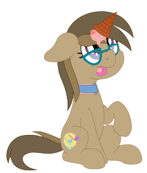 Size: 3400x4000 | Tagged: safe, artist:djdavid98, imported from derpibooru, oc, oc only, oc:dawnsong, earth pony, pony, brown fur, brown mane, choker, commission, female, floppy ears, food, glasses, ice cream, ice cream cone, ice cream horn, looking up, purple eyes, raised leg, simple background, sitting, solo, solo female, strawberry, tongue out, transparent background, ych result